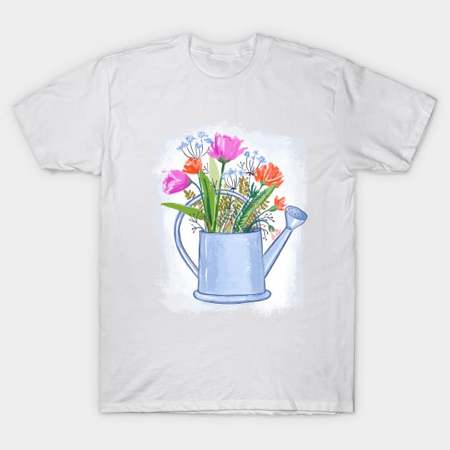 Denizko Flowers in watering can T-Shirt by denizko
